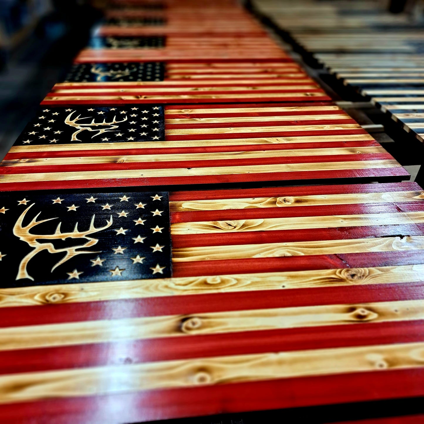 Buck Commander Logo Red White and Burned Rustic Flag