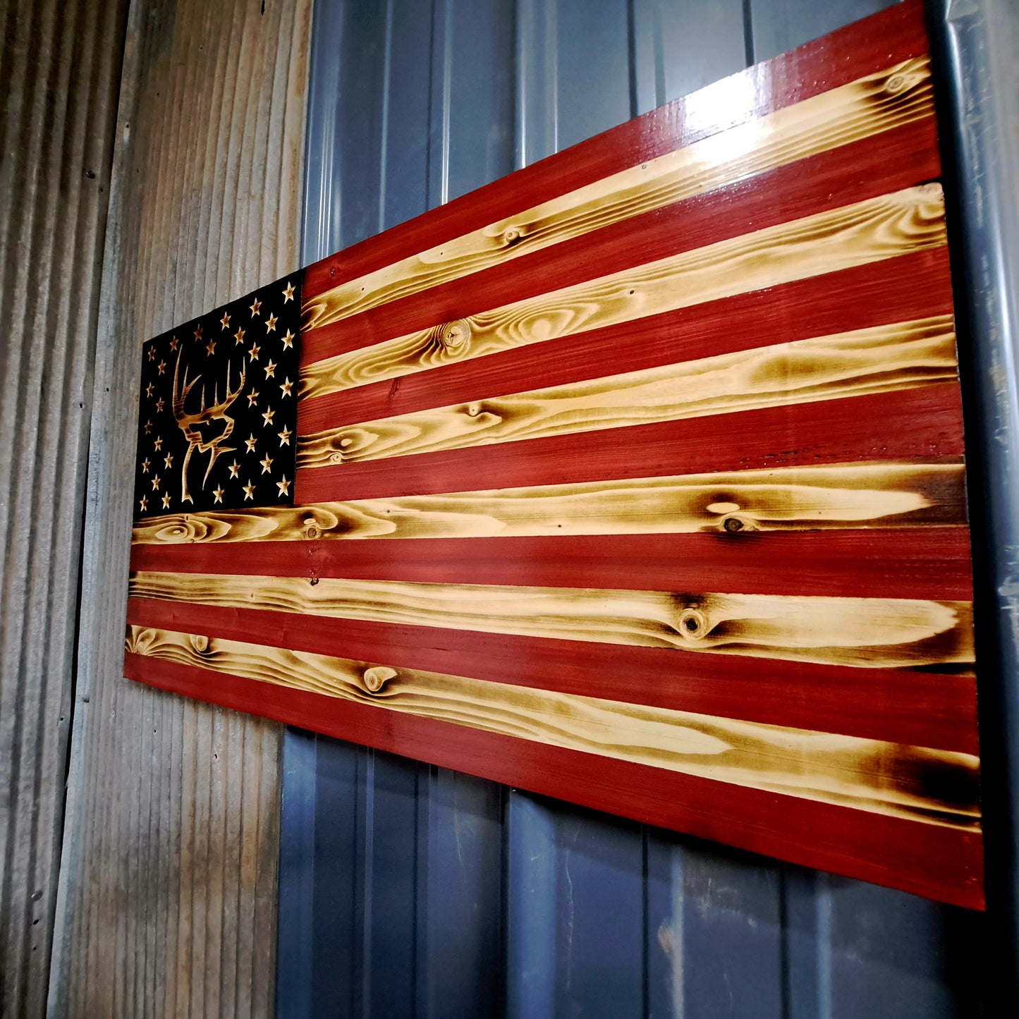 Buck Commander Logo Red White and Burned Rustic Flag