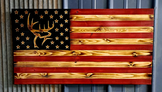 Buck Commander Logo Red White and Burned Rustic Flag